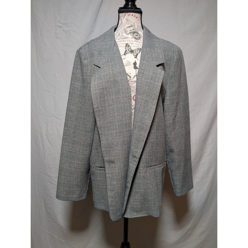 Alfred Dunner Y2K Gray‎ Plaid Blazer Early 2000s Career Jacket Women's 16